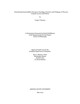 Naturalizing Sustainability Discourse: Paradigm, Practices and Pedagogy of Thoreau, Leopold, Carson and Wilson