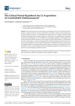 The Critical Period Hypothesis for L2 Acquisition: an Unfalsiﬁable Embarrassment?