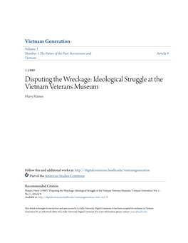 Disputing the Wreckage: Ideological Struggle at the Vietnam Veterans Museum Harry Haines