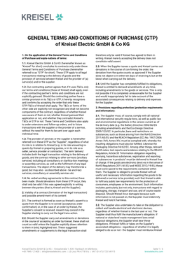 GENERAL TERMS and CONDITIONS of PURCHASE (GTP) of Kreisel Electric Gmbh & Co KG