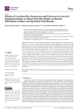 Effects of Lactobacillus Rhamnosus and Enterococcus Faecalis Supplementation As Direct-Fed Microbials on Rumen Microbiota of Boer and Speckled Goat Breeds