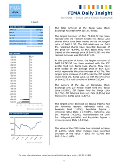 FIMA Daily Insight in FOCUS – BANJA LUKA STOCK EXCHANGE