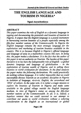 The English Language and Tourism in Nigeria *