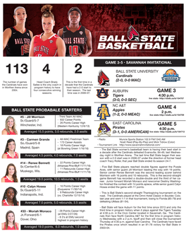 Ball State Women's Basketball Ball State Combined Team Statistics (As of Nov 16, 2016) All Games