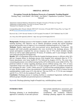 Perceptions Towards the Discharge Process in a Community Teaching