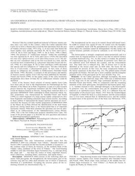 An Oxfordian Ichthyosauria (Reptilia) from Vinä Ales, Western Cuba: Paleobiogeographic Significance