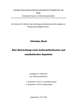 Christian Rock Eine Betrachtung Unter Kulturästhetischen Und