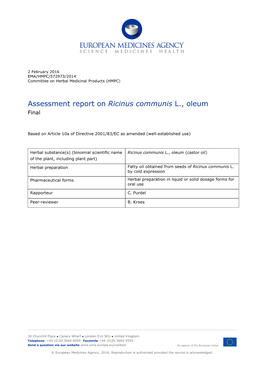 Assessment Report on Ricinus Communis L., Oleum Final