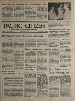 Hayakawa Replies to Open Letter-Adv. Gov. Brown Snubs Asian Heritage