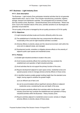 H17. Business – Light Industry Zone H17.1