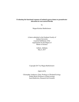 Evaluating the Functional Response of Isolated Cypress Domes to Groundwater Alteration in West-Central Florida