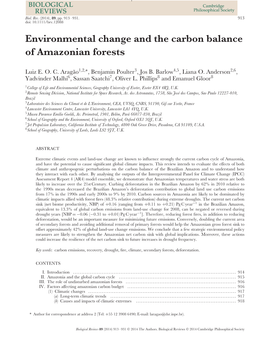 Environmental Change and the Carbon Balance of Amazonian Forests