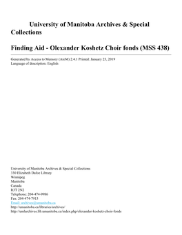Olexander Koshetz Choir Fonds (MSS 438)