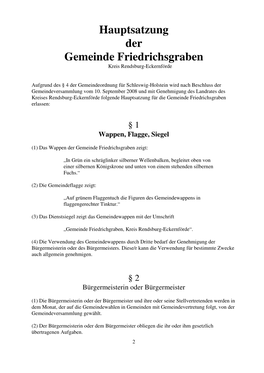 Hauptsatzung Der Gemeinde Friedrichsgraben Kreis Rendsburg-Eckernförde