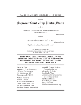 American Civil Liberties Union and the Aclu of Puerto Rico, Supporting the First Circuit’S Ruling on the Appointments Clause Issue