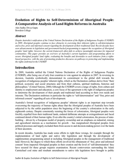 Evolution of Rights to Self-Determinism of Aboriginal People: a Comparative Analysis of Land Rights Reforms in Australia Alex Sadler, Divya Gupta Bowdoin College