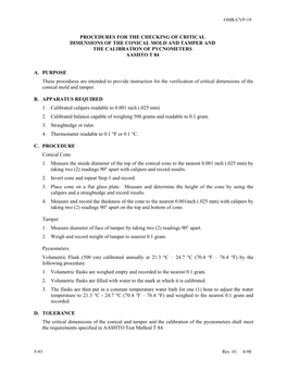 CVP-19: Procedures for the Checking of Critical Dimensions of The