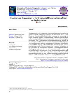 Manggaraian Expressions of Environmental Preservation: a Study on Ecolinguistics