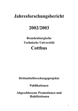 Jahresforschungsbericht BTU Cottbus 2002/2003