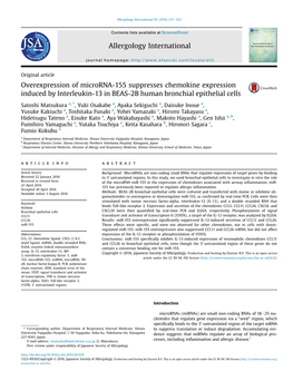 Overexpression of Microrna-155 Suppresses Chemokine Expression Induced by Interleukin-13 in BEAS-2B Human Bronchial Epithelial Cells