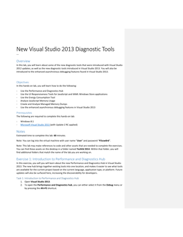 New Visual Studio 2013 Diagnostic Tools