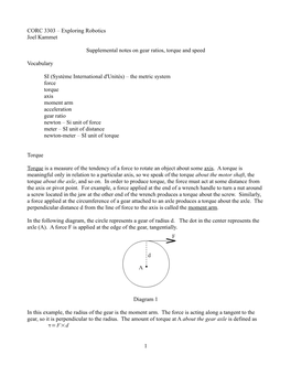 Exploring Robotics Joel Kammet Supplemental Notes on Gear Ratios