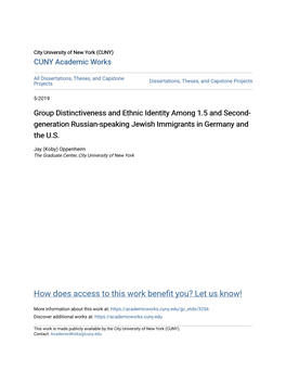 Group Distinctiveness and Ethnic Identity Among 1.5 and Second- Generation Russian-Speaking Jewish Immigrants in Germany and the U.S