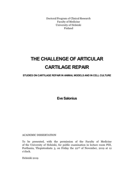 The Challenge of Articular Cartilage Repair
