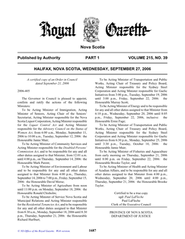 NS Royal Gazette Part I