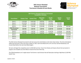 2021 Science Olympiad National Tournament Tournament Schedule & Event Blocks