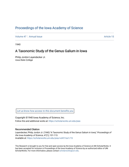 A Taxonomic Study of the Genus Galium in Iowa