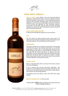 (EN)Denominazione: NIZZA DOCG “LORELLA”