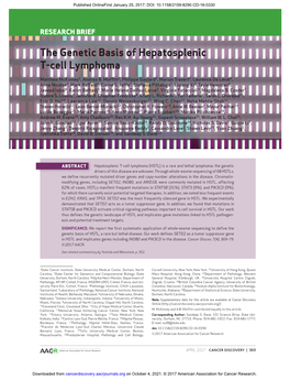 The Genetic Basis of Hepatosplenic T-Cell Lymphoma