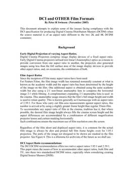 DCI and OTHER Film Formats by Peter R Swinson (November 2005)