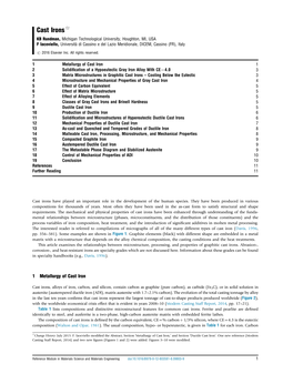 Cast Irons$ KB Rundman, Michigan Technological University, Houghton, MI, USA F Iacoviello, Università Di Cassino E Del Lazio Meridionale, DICEM, Cassino (FR), Italy