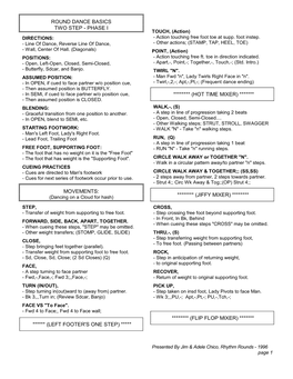 ROUND DANCE BASICS TWO STEP - PHASE I TOUCH, (Action) DIRECTIONS: - Action Touching Free Foot Toe at Supp