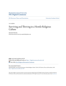 Surviving and Thriving in a Hostile Religious Culture Michelle Mitchell Florida International University, Mmitch45@Yahoo.Com