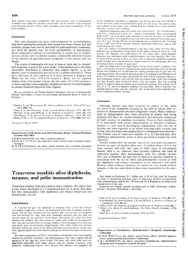 Transverse Myelitis After Diphtheria, Tetanus, and Polio Immunisation