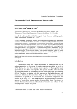 Thermophilic Fungi: Taxonomy and Biogeography