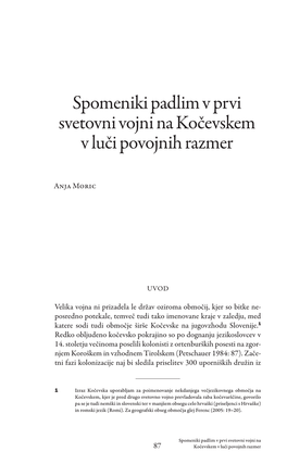 Spomeniki Padlim V Prvi Svetovni Vojni Na Kočevskem V Luči Povojnih Razmer