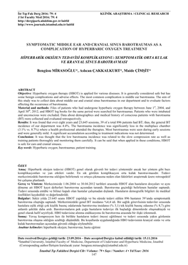 Symptomatic Middle Ear and Cranial Sinus Barotraumas As a Complication of Hyperbaric Oxygen Treatment