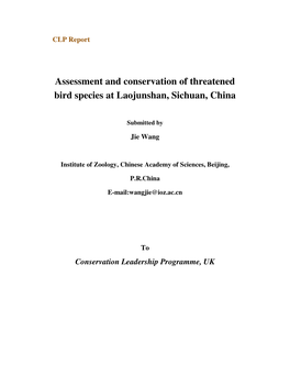 Assessment and Conservation of Threatened Bird Species at Laojunshan, Sichuan, China