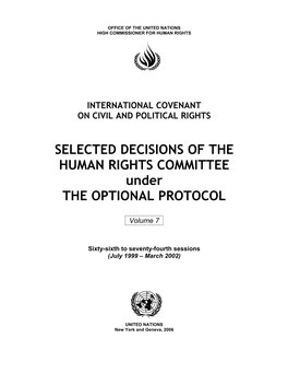 SELECTED DECISIONS of the HUMAN RIGHTS COMMITTEE Under the OPTIONAL PROTOCOL
