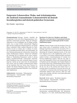 Und Arbeitsmigration Als Ausdruck Transnationaler Lebensentwürfe Im Deutsch- Luxemburgischen Und Deutsch-Polnischen Grenzraum