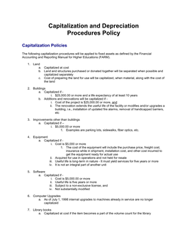 Capitalization and Depreciation Procedures Policy