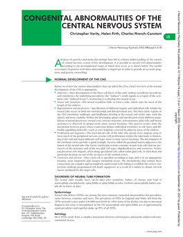 CONGENITAL ABNORMALITIES of the CENTRAL NERVOUS SYSTEM Christopher Verity, Helen Firth, Charles Ffrench-Constant *I3