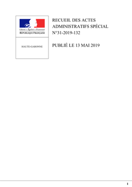 Recueil Des Actes Administratifs Spécial N°31-2019-132 Publié Le 13 Mai 2019