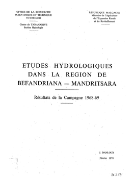 Etudes Hydrologiques Dans La Région De Befandriana-Mandritsara