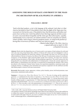 Assessing the Roles of Race and Profit in the Mass Incarceration of Black People in America