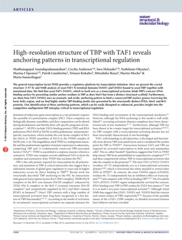 High-Resolution Structure of TBP with TAF1 Reveals Anchoring Patterns in Transcriptional Regulation